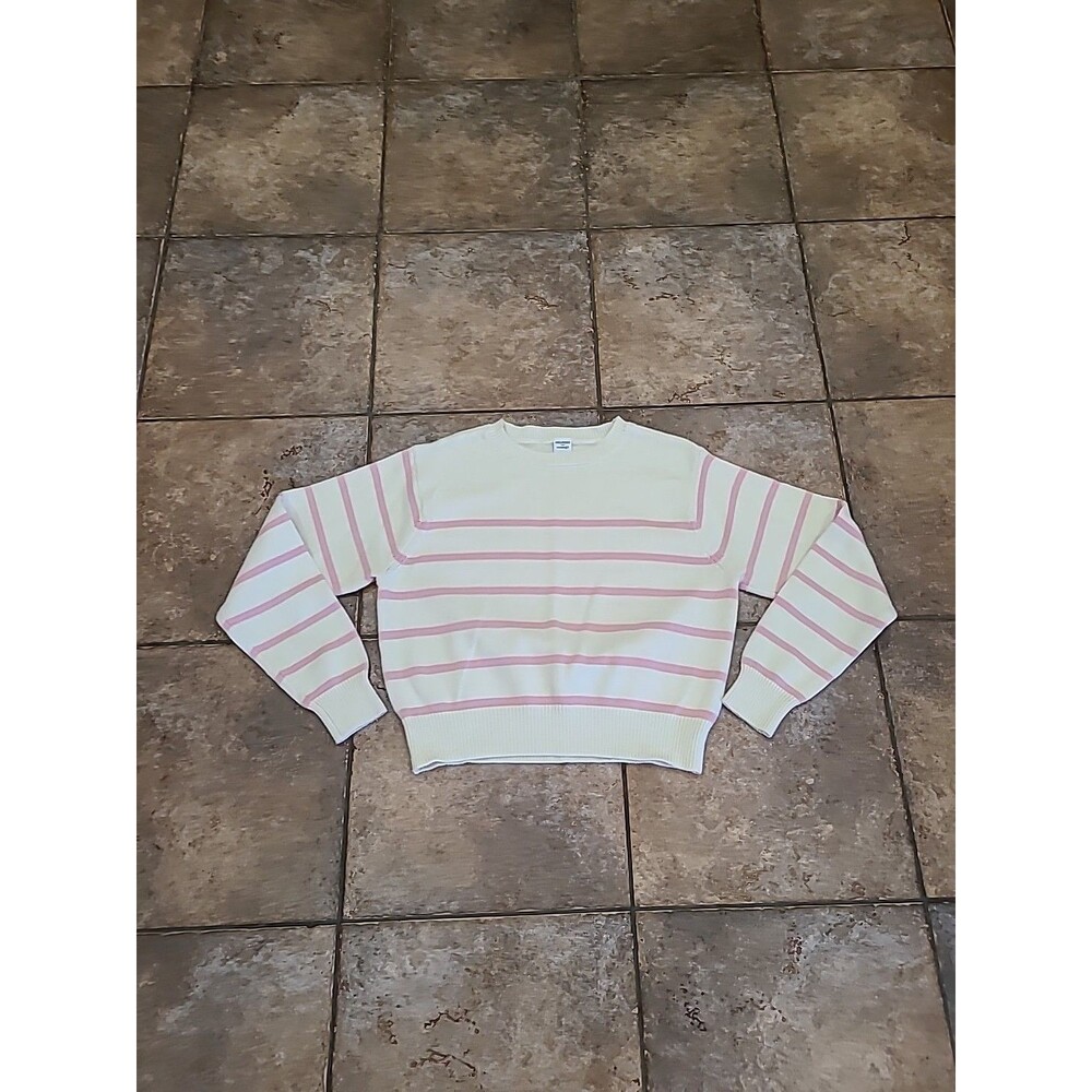 Melrose and Market Girl Pink Cream Stripe Cotton Sweater Size M